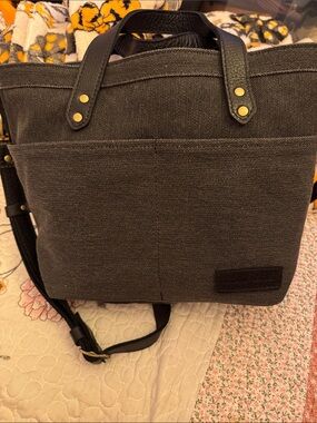 Portland Leather Canvas Crossbody Tote Bag in Charcoal Gray (new never used).